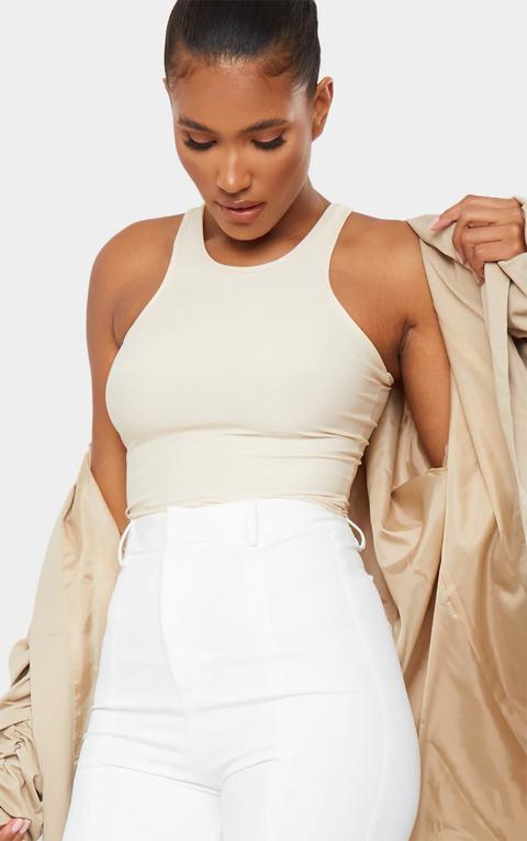 Stone Slinky Fitted Racer Crop Top