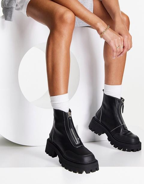 Asos Design Autumn Square Toe Front Zip Boots In Black