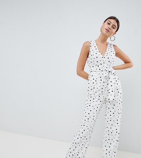 Prettylittlething Exclusive Polka Dot Tie Front Jumpsuit