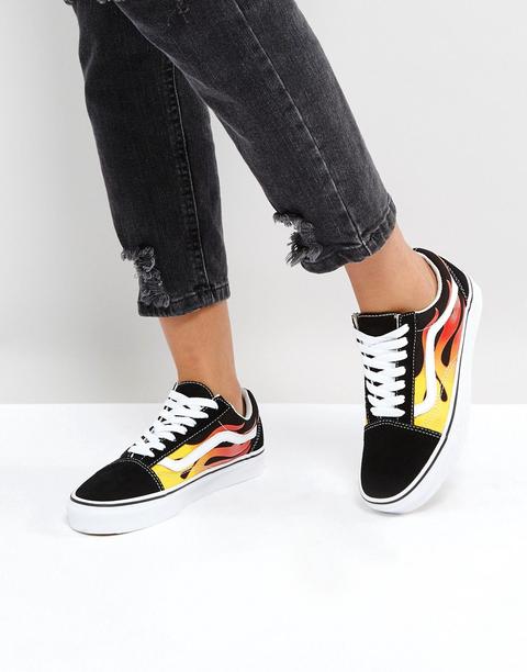 Vans - Old Skool - Scarpe Da Ginnastica Con Stampa Di Fiamme - Nero