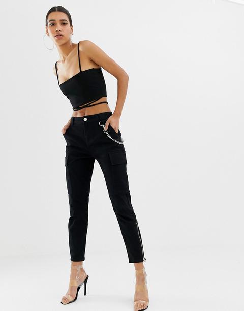 Asos Design - Pantaloni Pratici Puliti Con Catena - Nero