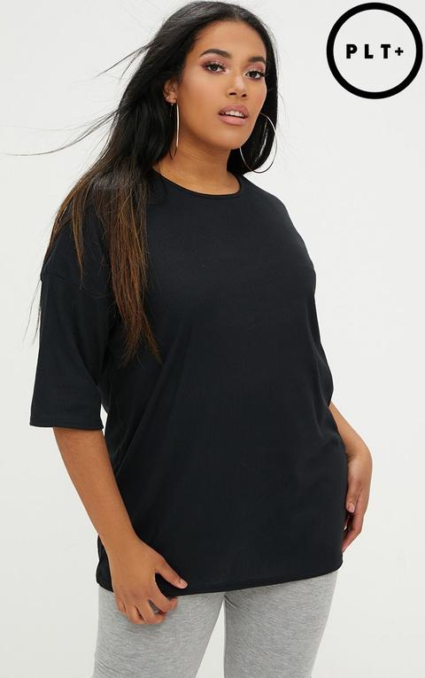 Plus Black Ribbed Oversized Tee