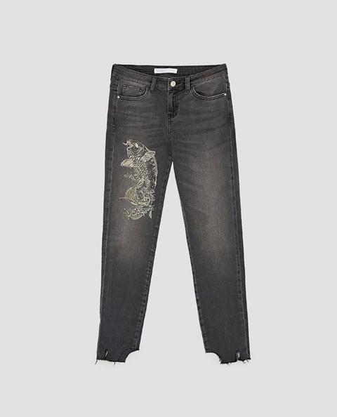 Jeans Skinny Vita Media Ricamo