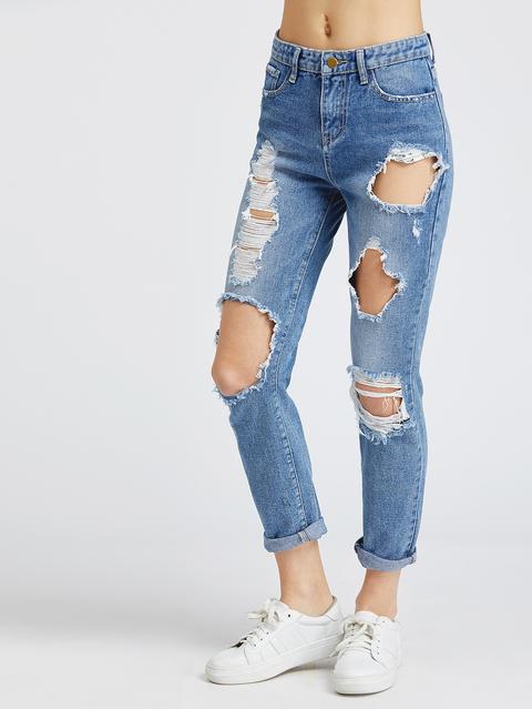 Bleach Wash Distressed Jeans