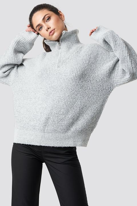 zipper front knitted sweater