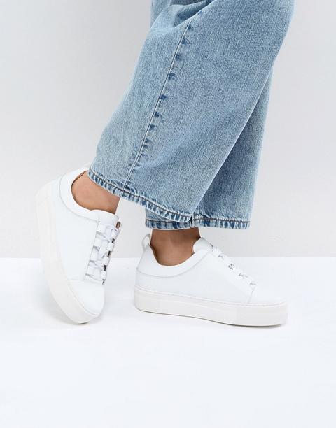 Selected Leather Platform Trainer - White