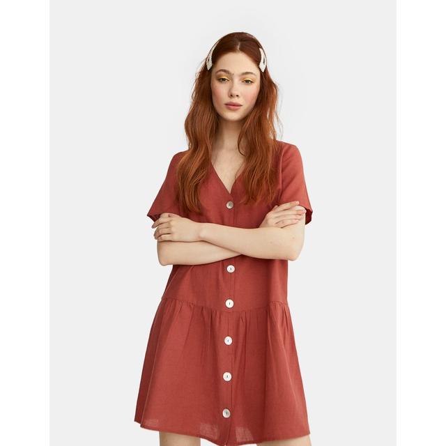 Vestito Corto Lino Mattone from Stradivarius on 21 Buttons