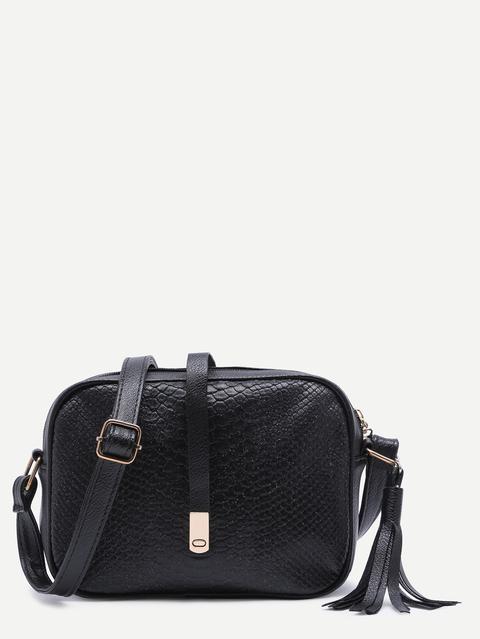 Borsa Crossbody Nappa Pelle Di Serpente - Nero