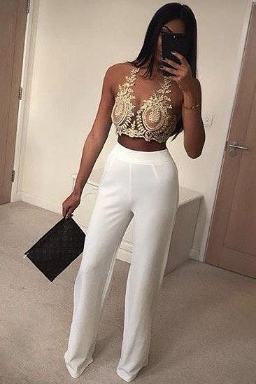 Gold Applique Sheer Halter Neck Bralet - Shawna