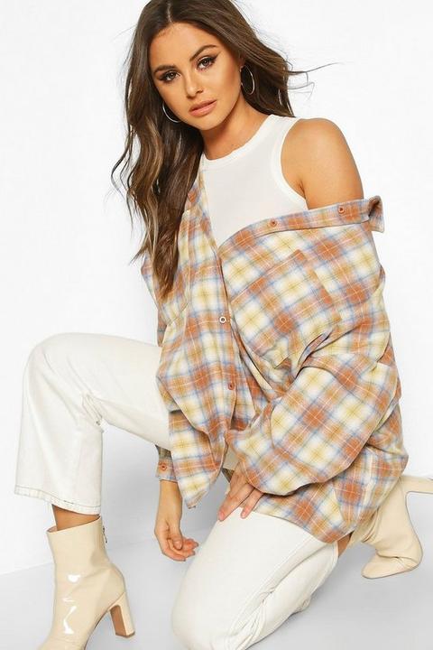 Womens Extreme Oversized Check Shirt With Pockets - Brown - 6, Brown