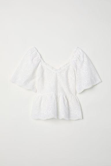 H & M - Top Bordado De Algodón - Blanco