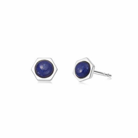 Lapis Healing Healing Stone Hexagon Stud Earrings Silver