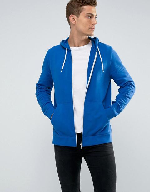 Sudadera Con Capucha Y Cremallera En Azul De Asos