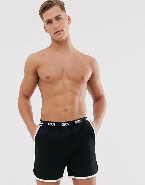 Asos Design Lounge Runner Short In Black With Contrast Binding And Branded Waistband