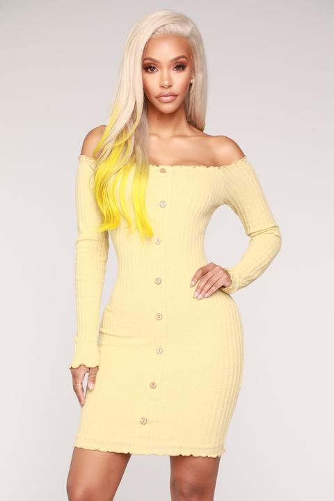 Jacklyn Off Shoulder Mini Dress - Yellow