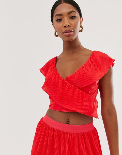 Little Mistress Strappy Back Crop Top In Poppy Red - Red