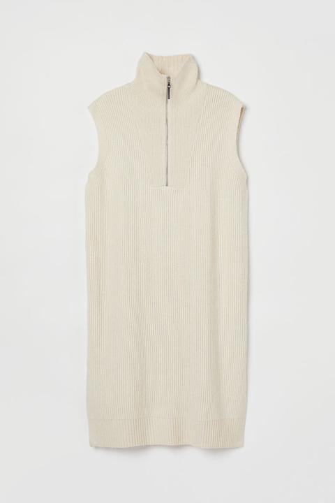 H & M+ Knitted Turtle-neck Sweater Vest - Beige