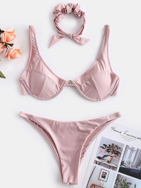 Bikini Con Ferretto E Fascia Per Capelli Di Zaful Mauve Rose