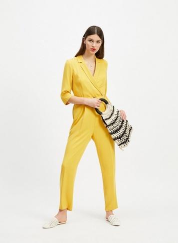 Womens Yellow Wrap Jumpsuit, Yellow