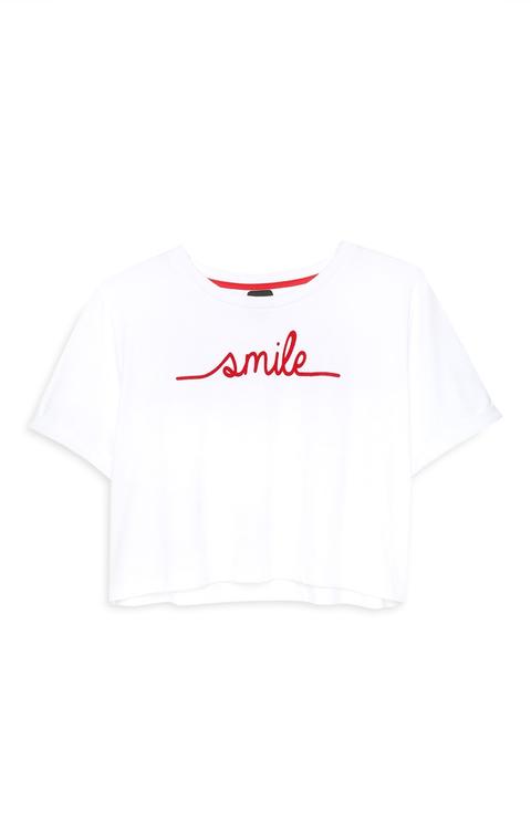 White Slogan Crop T-shirt