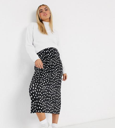 Falda Midi De Corte Columna Plisado Con Estampado De Lunares Monocromáticos De Asos Design Maternity-multicolor