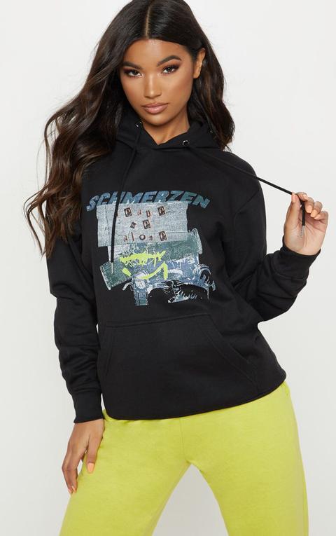 Black Grunge Print Hoodie