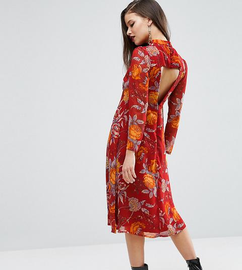 Vestido Midi Con Diseño Botánico De Rosas Y Espalda Abierta De Asos Petite