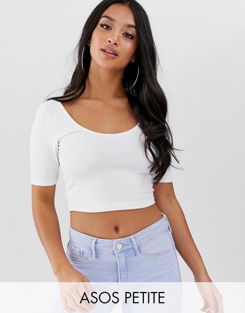 Asos Desing Petite - Top Corto Bianco Con Scollatura Rotonda Davanti E Dietro - Bianco