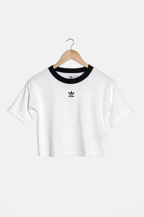 white cropped adidas top