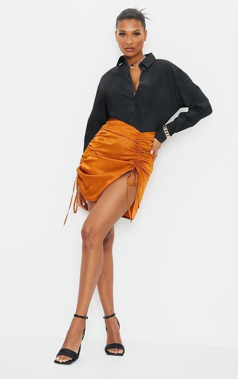 Rust Hammered Satin Ruched Detail Mini Skirt