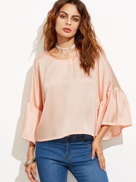 Blusa Espalda V Manga Acampanada Rosa