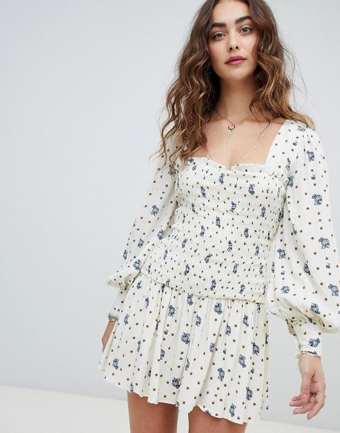 Minivestido Con Cintura Fruncida Two Faces De Free People-blanco