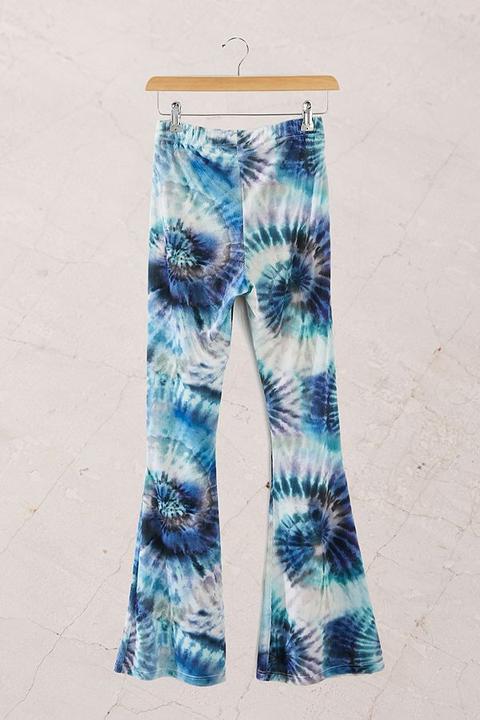 Urban Outfitters Archive Blue Tie-dye Velour Flare Trousers - Blue M At Urban Outfitters