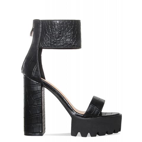 Kendra Black Croc Platform Heels