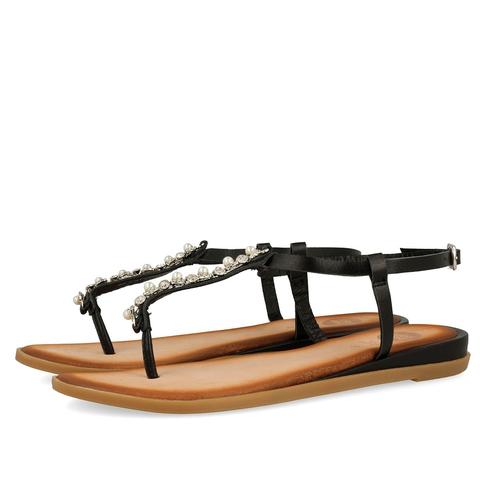 Sandalias Estilo Esclava En Negro Con Perlas Para Mujer 45331