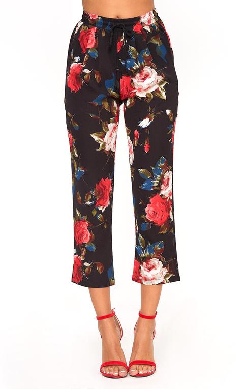 Black Floral Trousers