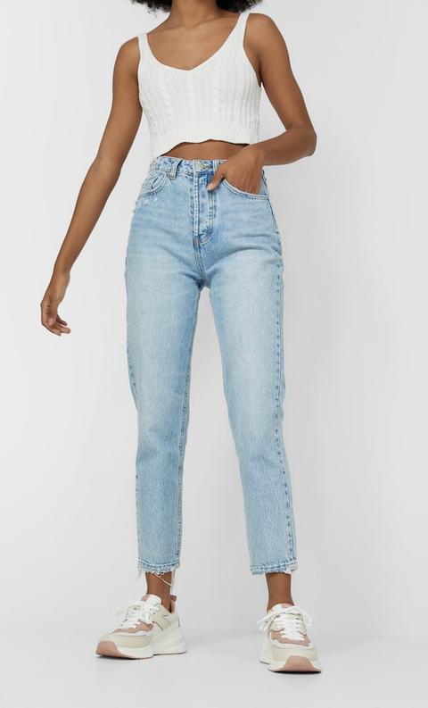 Stradivarius Jean Coupe Mom Femme Denim Clair 34