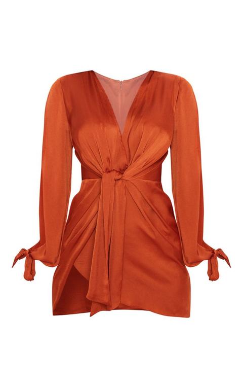 Rust Satin Wrap Dress Online Hotsell 