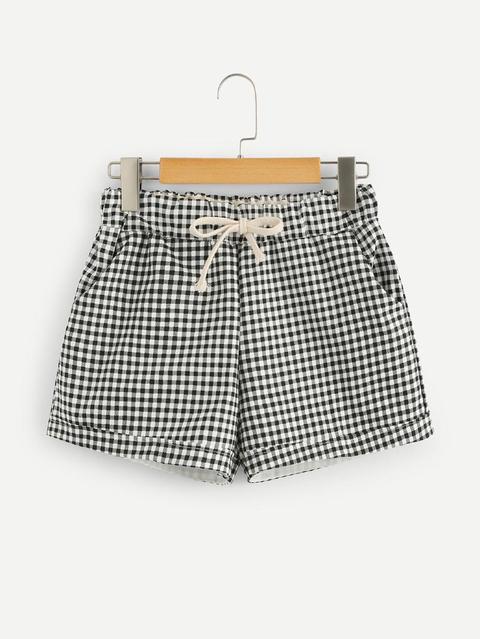 Shorts De Cuadros De Cintura Elástica