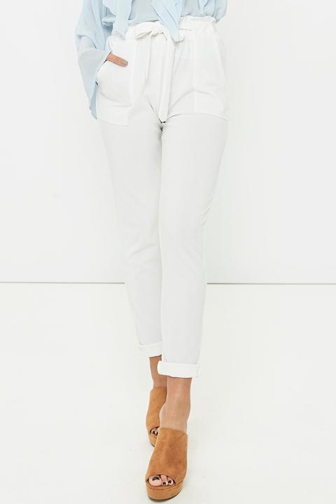 Megan Mckenna White Paper Bag Tie Waist Trousers