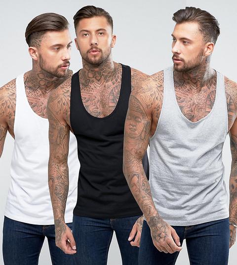 Pack De 3 Camisetas Sin Mangas Con Espalda De Nadador Pronunciada De Asos Design