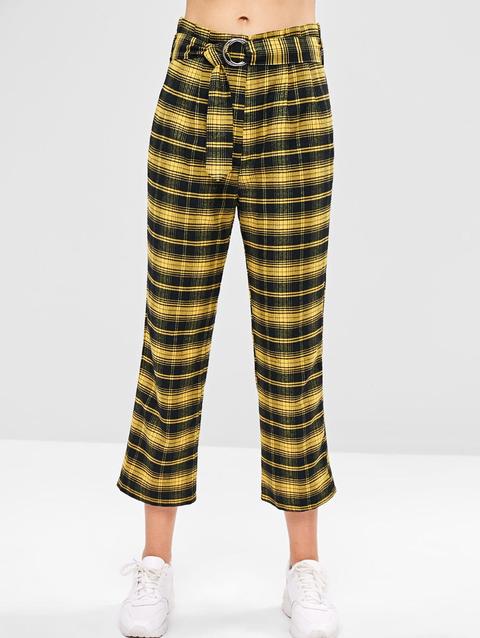 Pantaloni Di Zaful A Quadretti Con Cintura Sun Yellow from Zaful on 21  Buttons