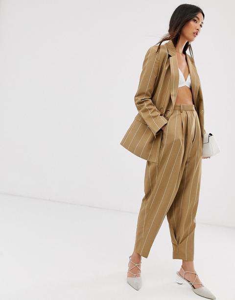 Asos Design Camel Stripe Mansy Suit Tapered Trousers-multi