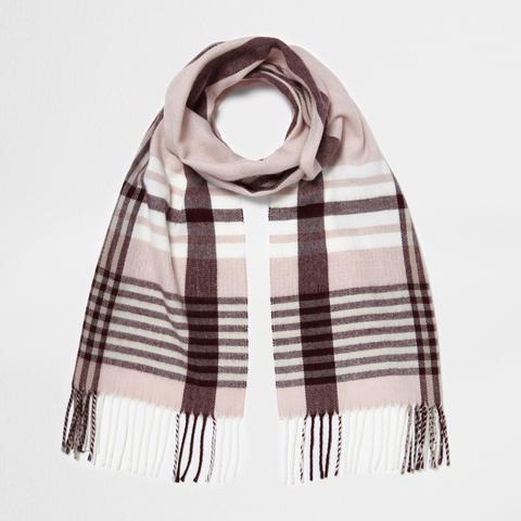 Pink And Oxblood Check Scarf