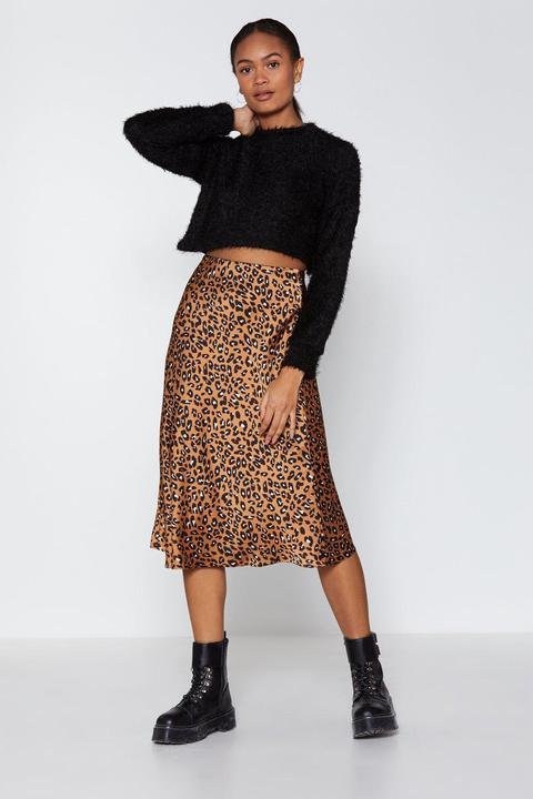 Womens Leopard Slinky High Waisted Midi Skirt