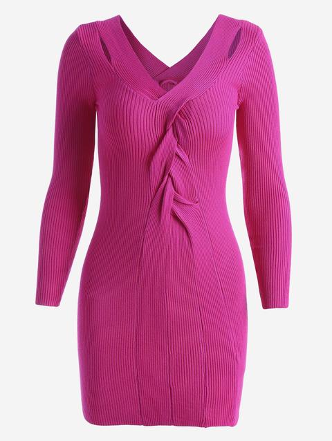 Twisted V Neck Knitted Dress