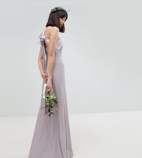 Vestido De Dama De Honor Largo Con Plisado Y Lazo En La Parte Posterior De Tfnc