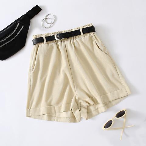 Corduroy Slant Pockets Belted Shorts