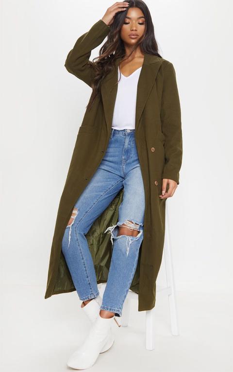 Khaki Longline Double Breasted Coat