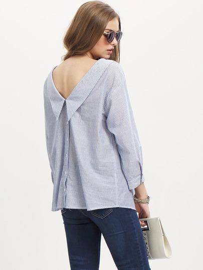 Blusa Rayas Verticales Botones Azul
